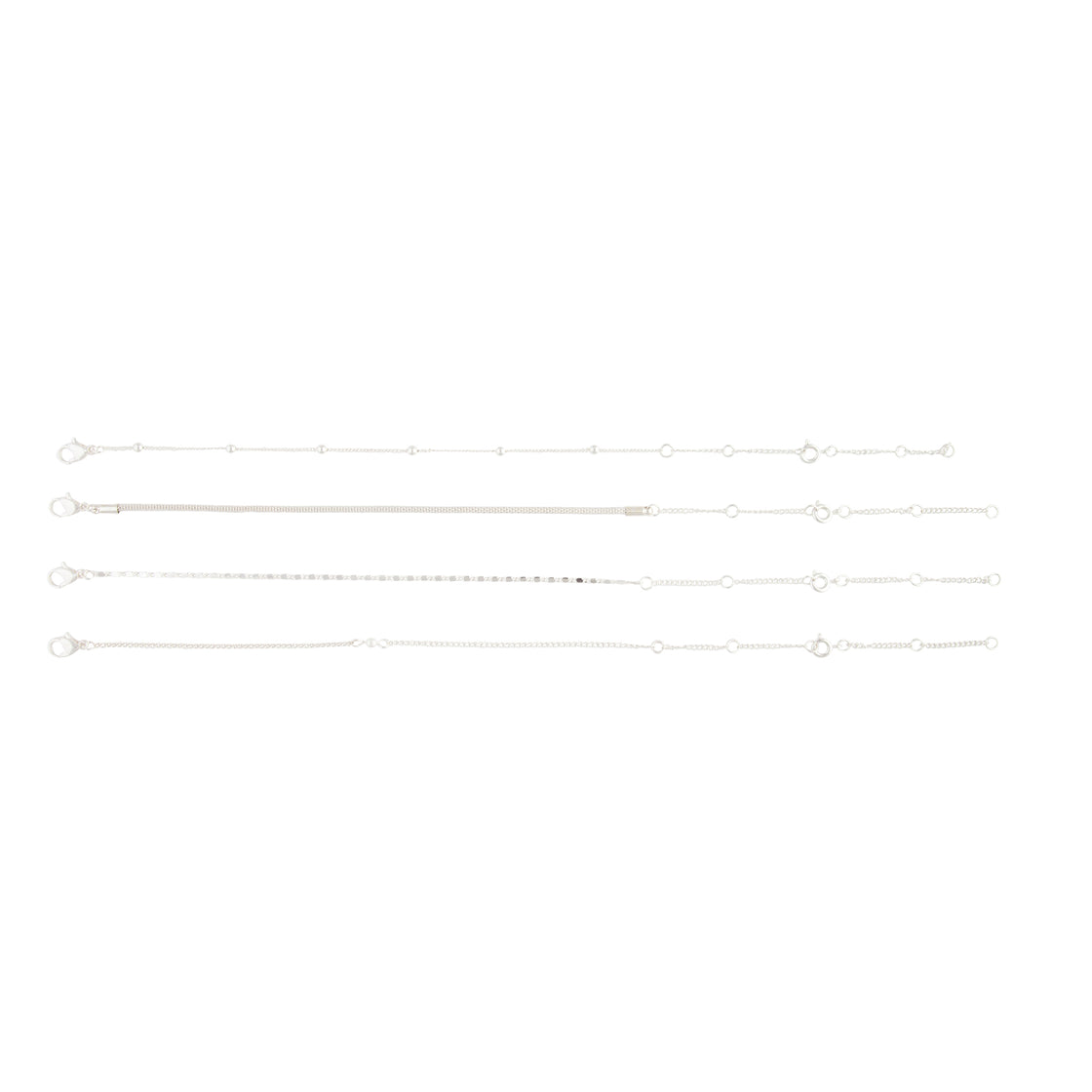 Silver Adjustable Bracelet Anklet Classic 4-Pack