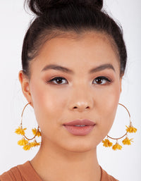 Yellow Gold Large Fabric Flower Hoop Earrings - link has visual effect only