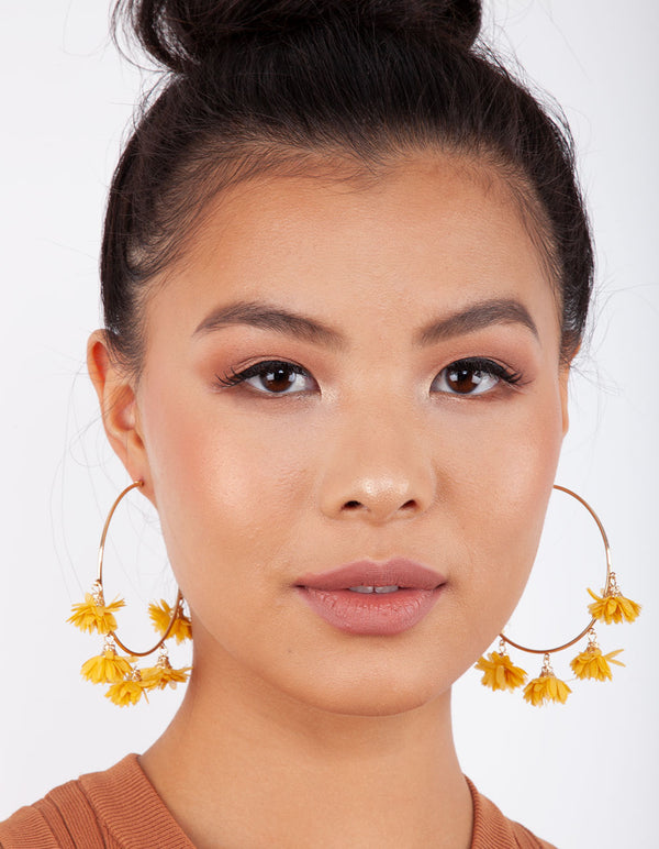 Yellow Gold Large Fabric Flower Hoop Earrings