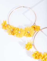Yellow Gold Large Fabric Flower Hoop Earrings - link has visual effect only