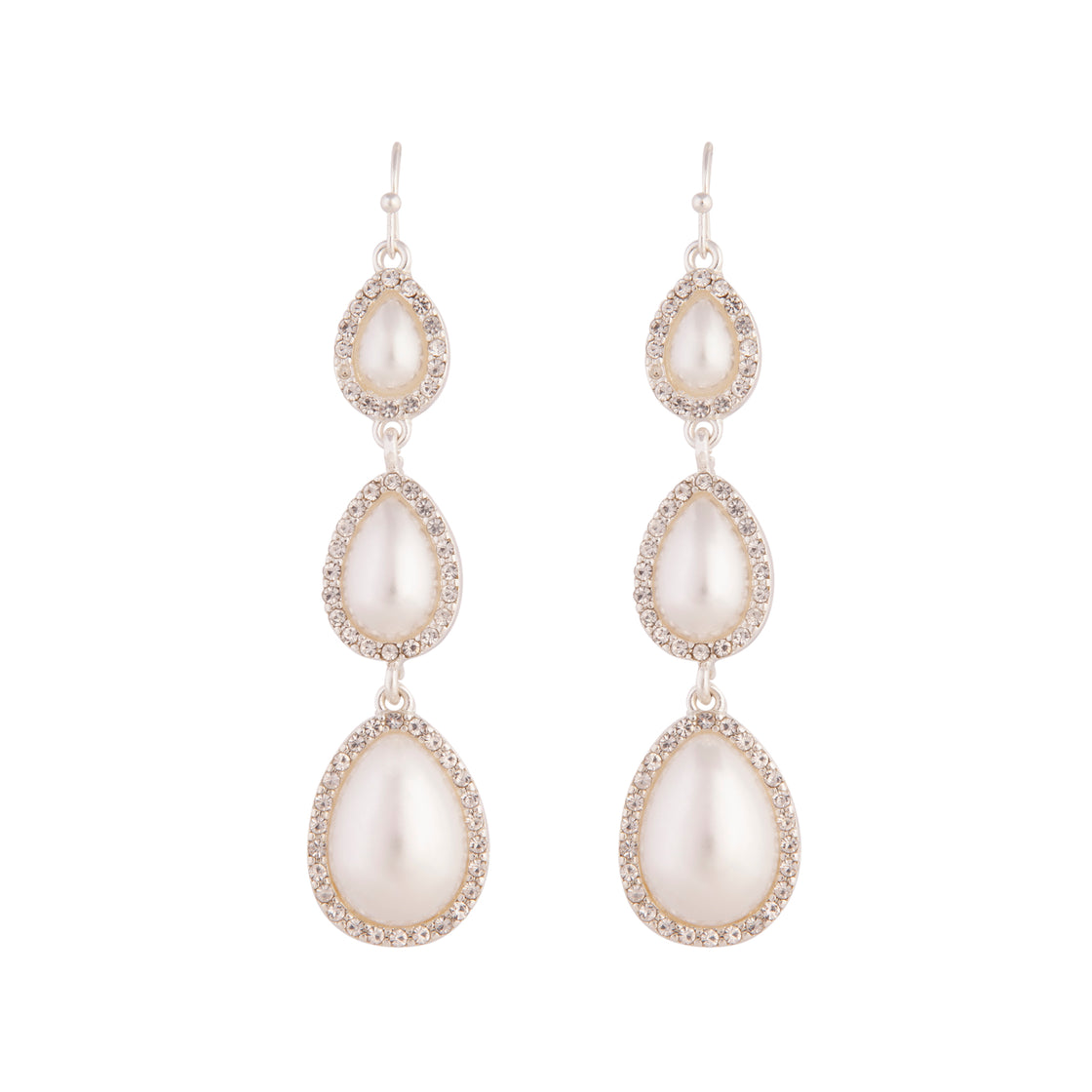 Silver White Graduating Pearl Drop Earring