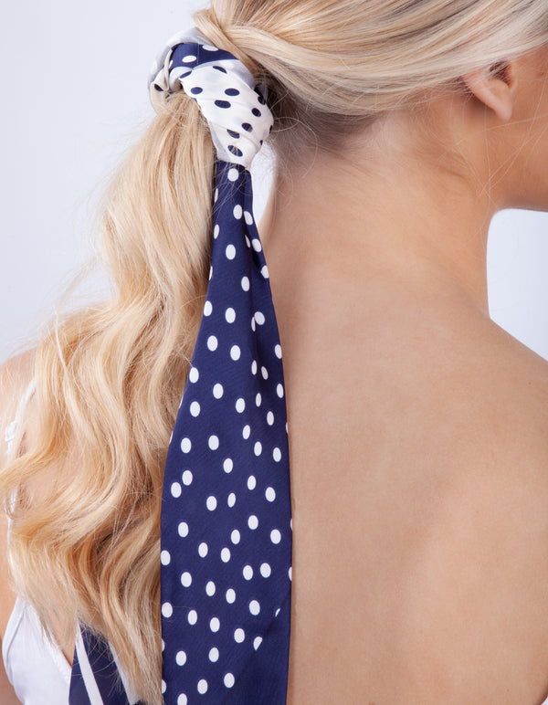 Navy Square Stripe Pattern Bandana Hair Scarf