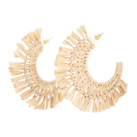 Brown Raffia Fan Hoop Earrings - link has visual effect only