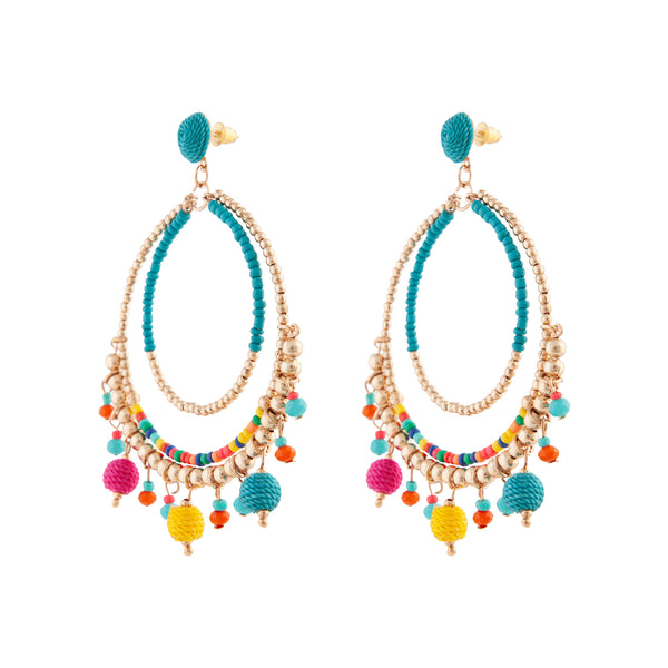 Gold Multi Beaded Triple Circle Earrings