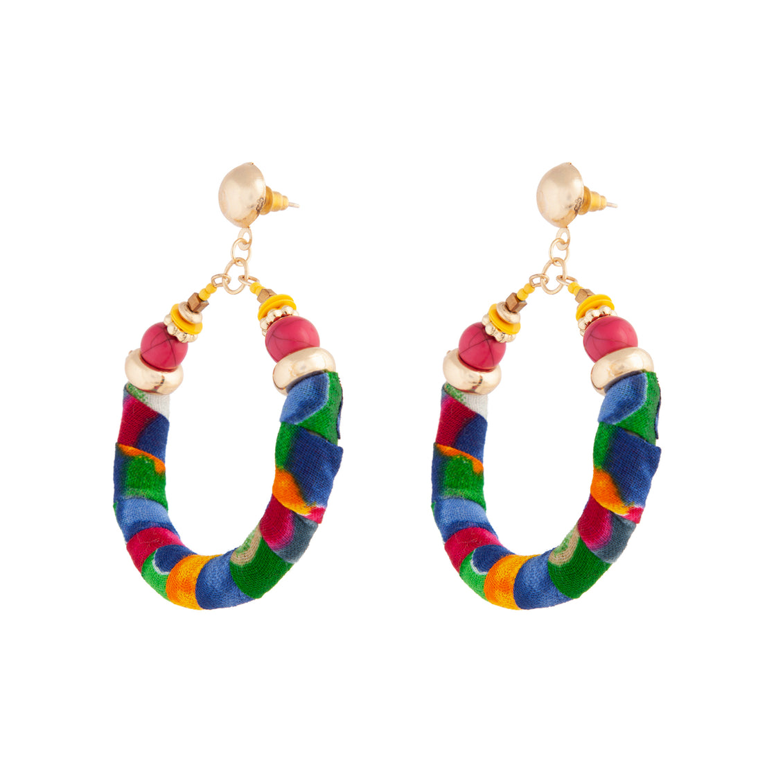 Multi Drop Circle Fabric Wrap Earrings