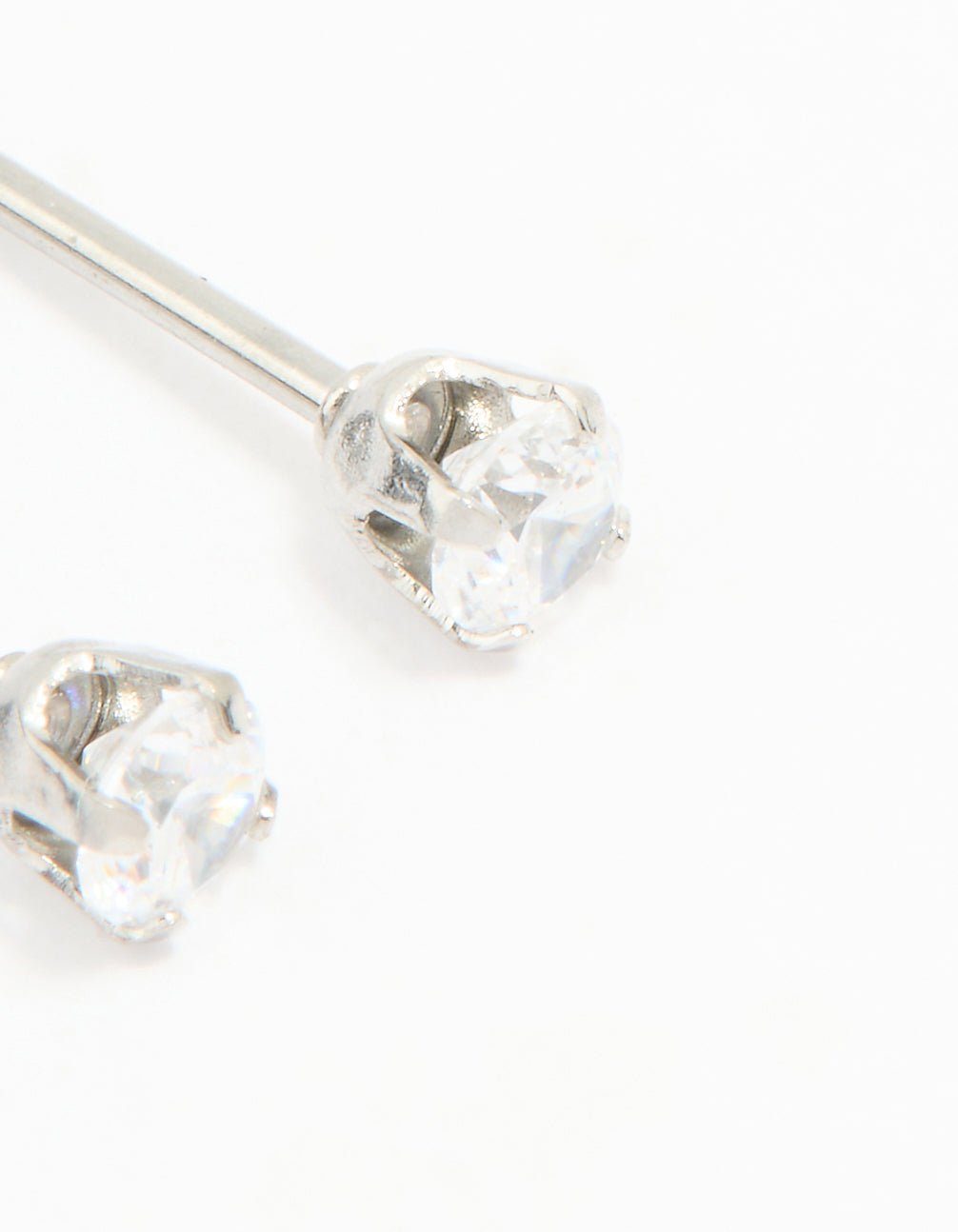 Designed with surgical stainless steel 3MM cubic zirconia piercing stud post detail view