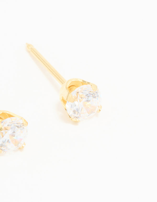 24KT Gold Plated Surgical Stainless Steel 4MM Cubic Zirconia Piercing Stud