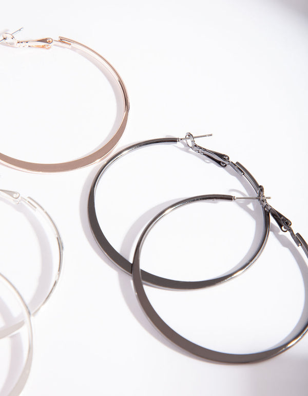 Flat Mixed Plating Hoop Earrings