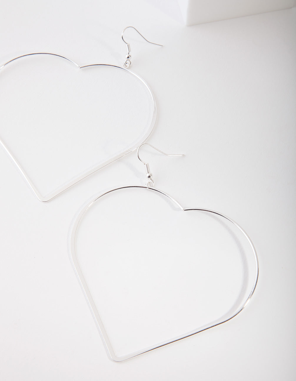 Silver Large Heart Drop Hoop Earring