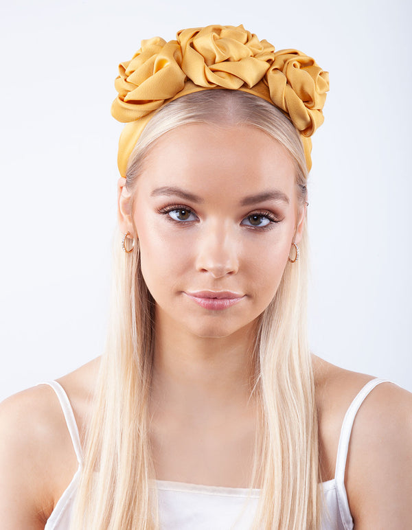 Yellow Satin Triple Flower Headband
