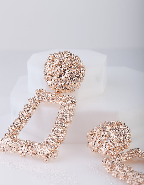 Textured Rose Gold Drop Earrings
