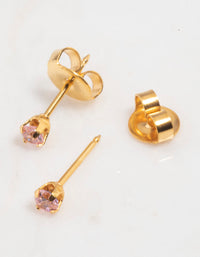 Gold 24K Pink Cubic Zirconia Crystal Piercing Stud 3mm - link has visual effect only