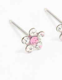 Surgical Stainless Steel Pink Cubic Zirconia Daisy Piercing Stud - link has visual effect only