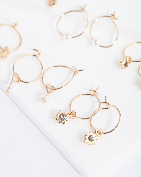 Gold Charm Mini Hoop Earring Pack