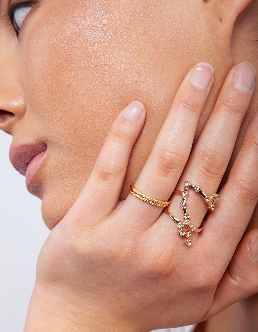 Gold Plated Sterling Silver Diamante Twist Ring Stack