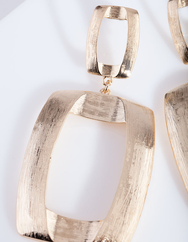 Gold Textured Open Geometric Drop Earrings