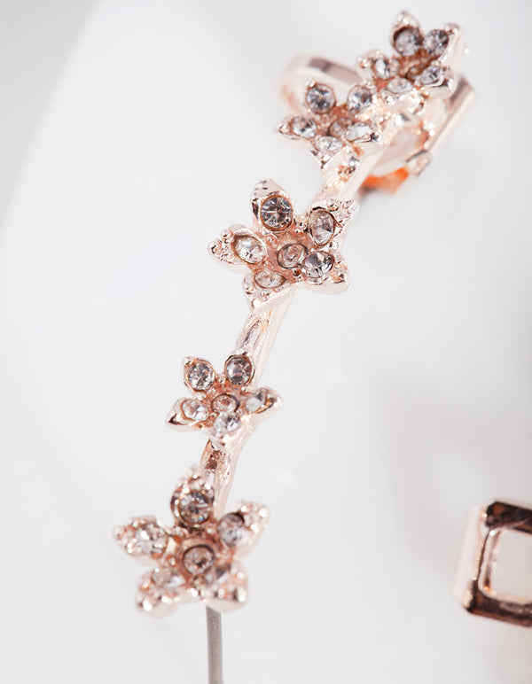 Rose Gold Diamante Flower Ear Cuff