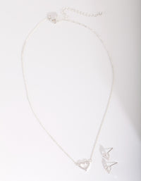 Silver Cubic Zirconia Heart Necklace & Earrings Set - link has visual effect only