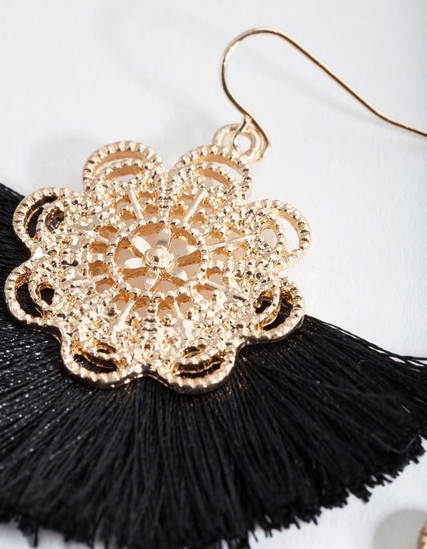 Black & Gold Tassel Earrings
