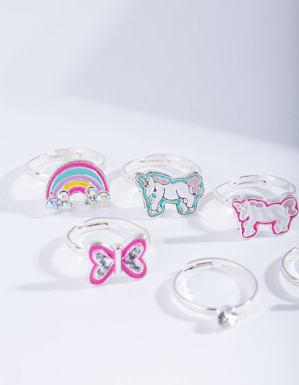 Kids Silver Unicorn Enamel Ring 6-Pack