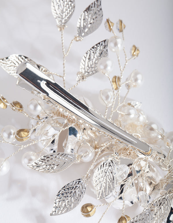 Silver White Floral Hair Clip