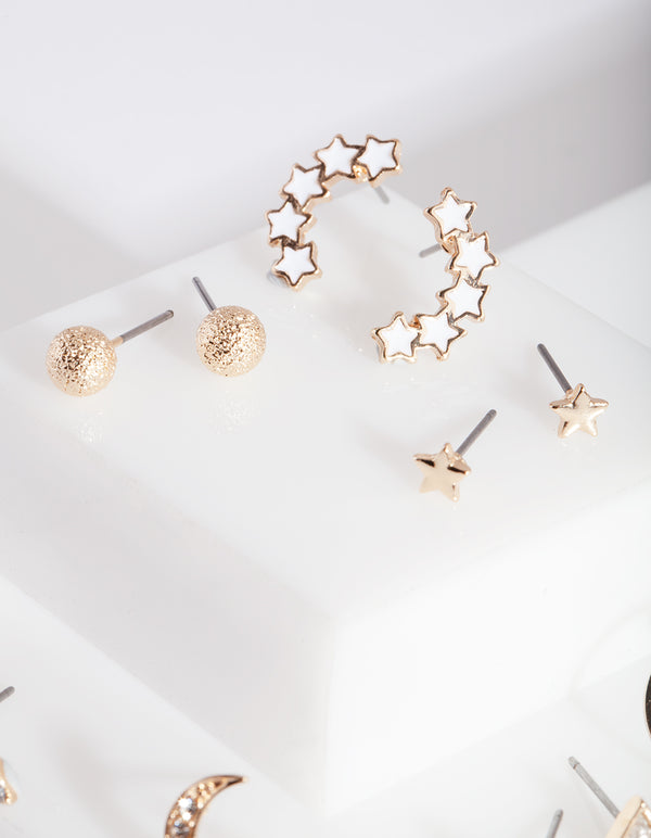 Gold Diamante Mini Earring Stud 8-Pack