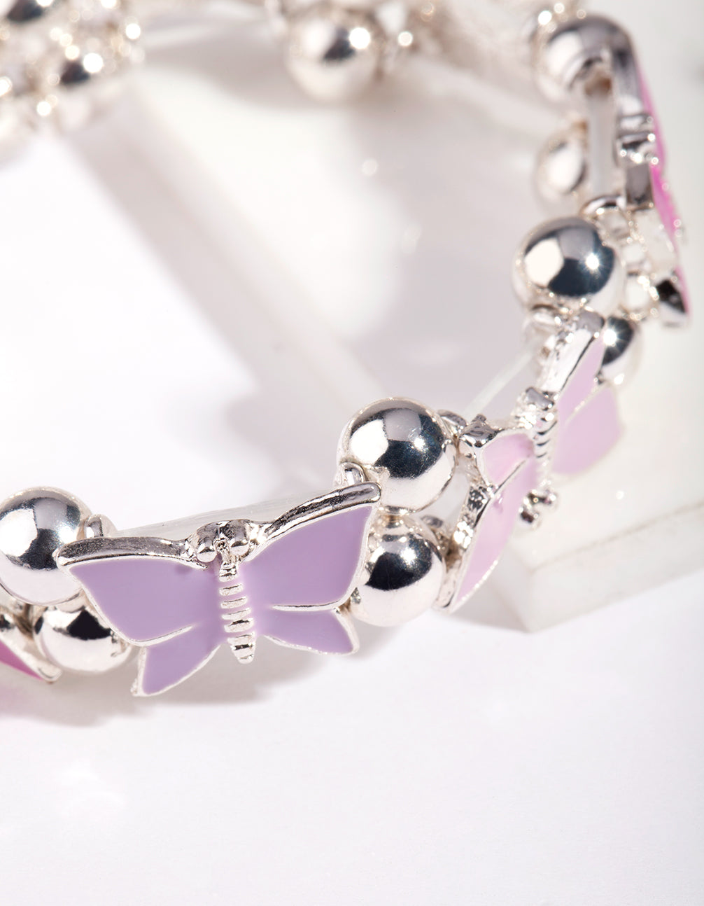 Kids Silver Enamel Butterfly Stretch Bracelet & Ring Set