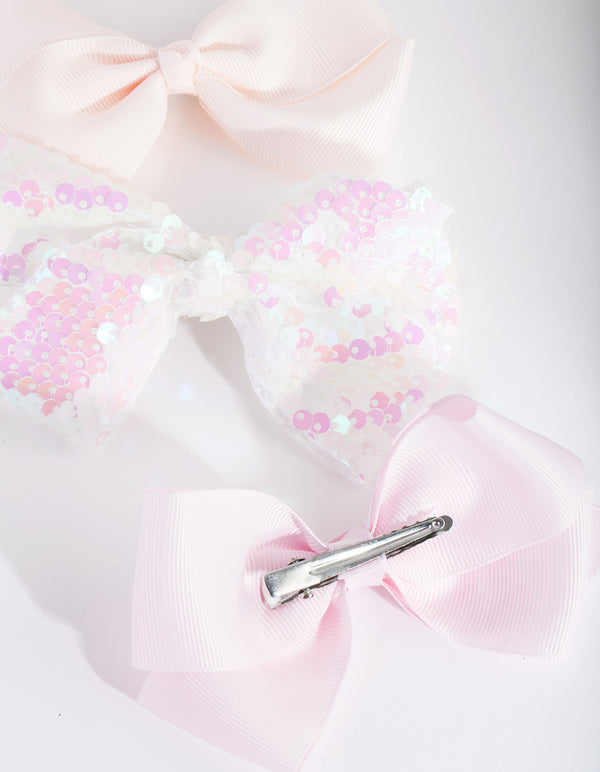 Kids White Sequin Bow Hair Clip Pack