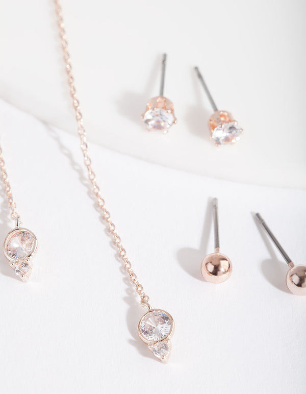 Rose Gold Cubic Zirconia Stud & Thread Earring Pack