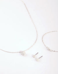 Silver Cubic Zirconia Necklace Bracelet & Earrings Set - link has visual effect only