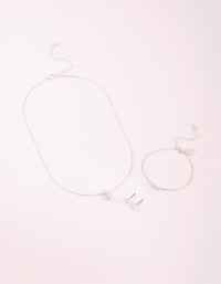 Silver Cubic Zirconia Necklace Bracelet & Earrings Set - link has visual effect only