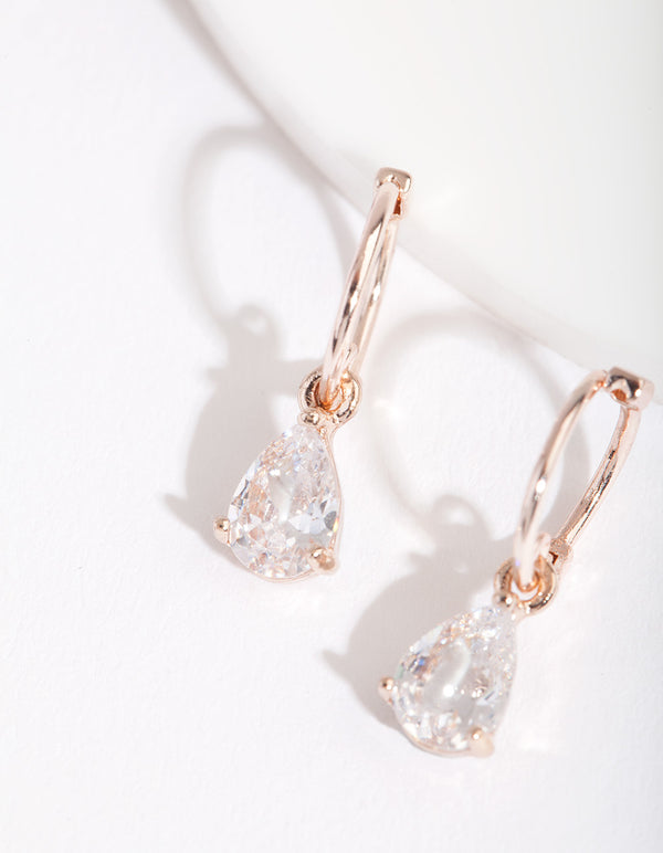 Rose Gold Cubic Zirconia Teardrop Hoop Earrings