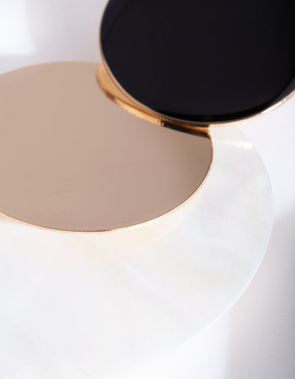 Black White Shell Disc Earrings