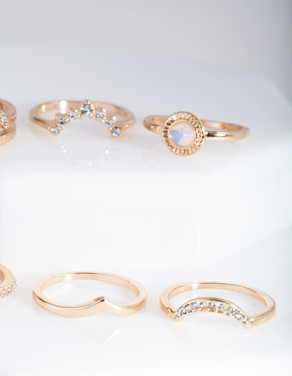 Gold Multi Shape Diamante Ring Pack