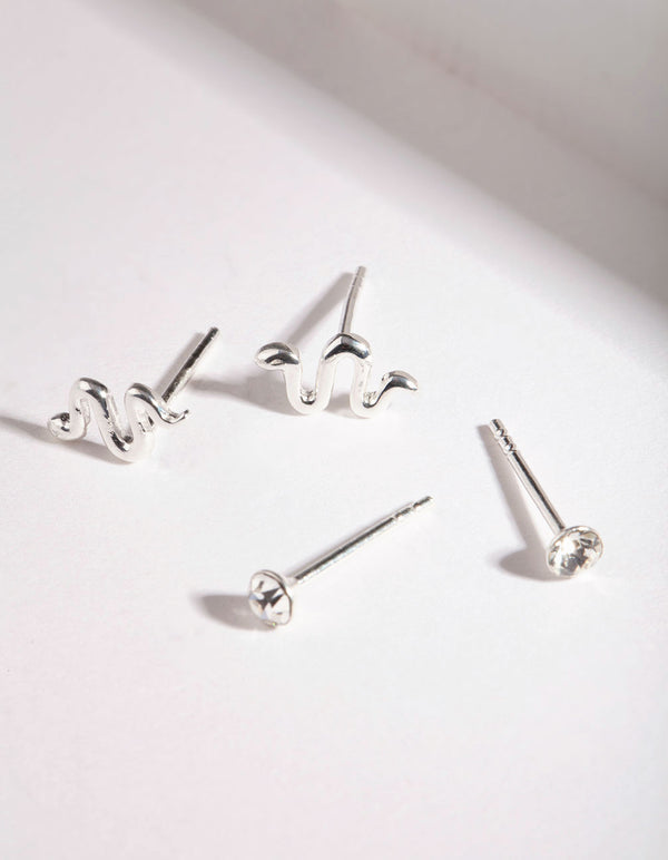 Sterling Silver Diamante Snake Earring Pack