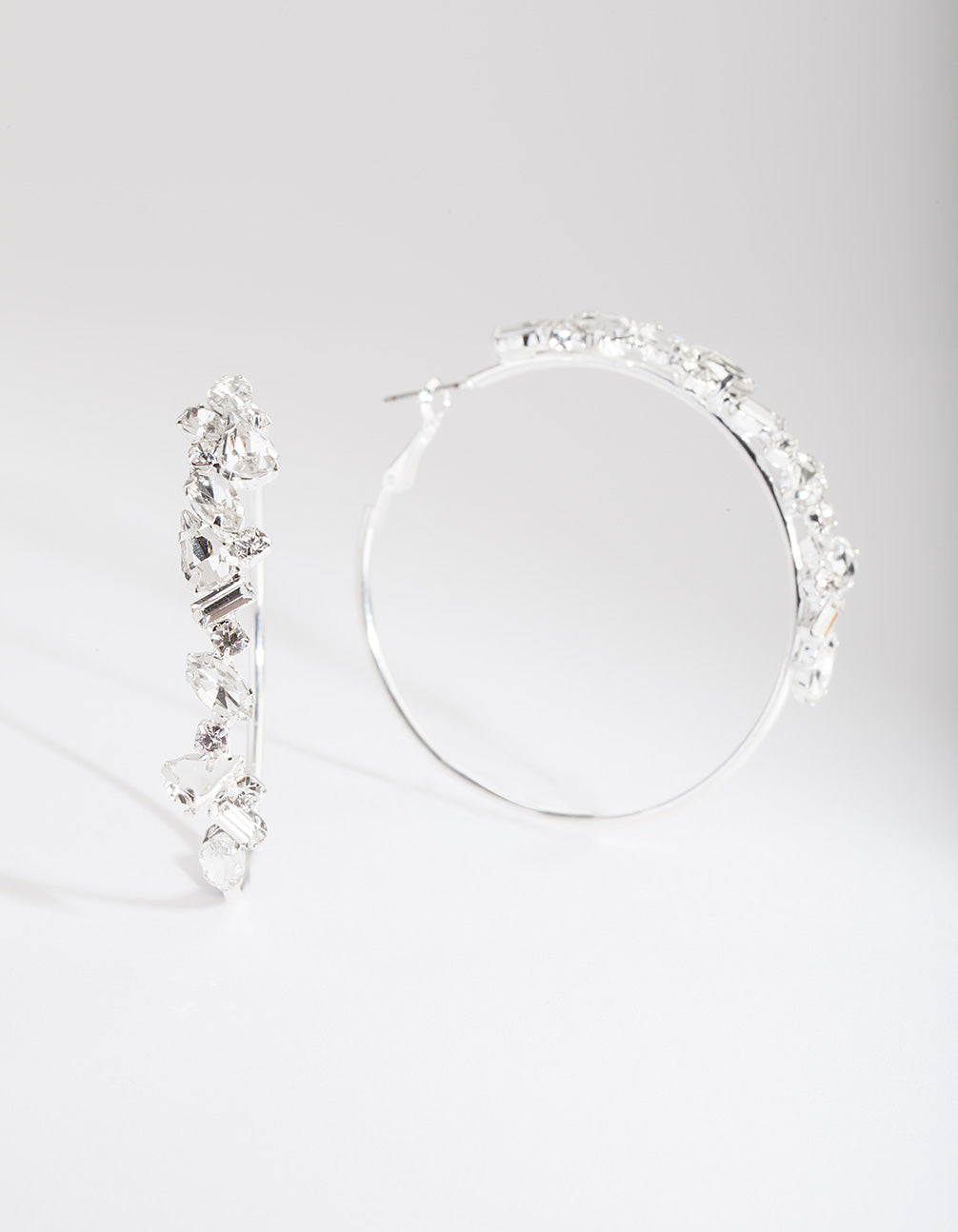 Silver Cluster Gem Hoop Earrings