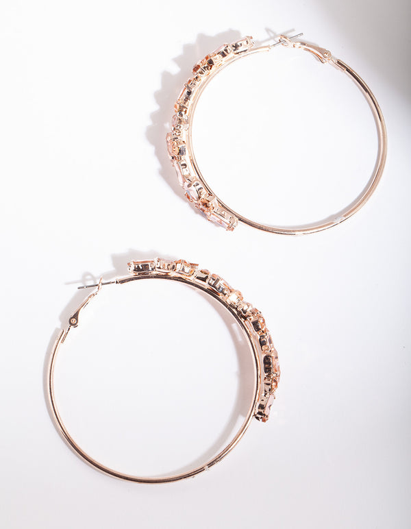 Rose Gold Shard Stone Hoop Earrings