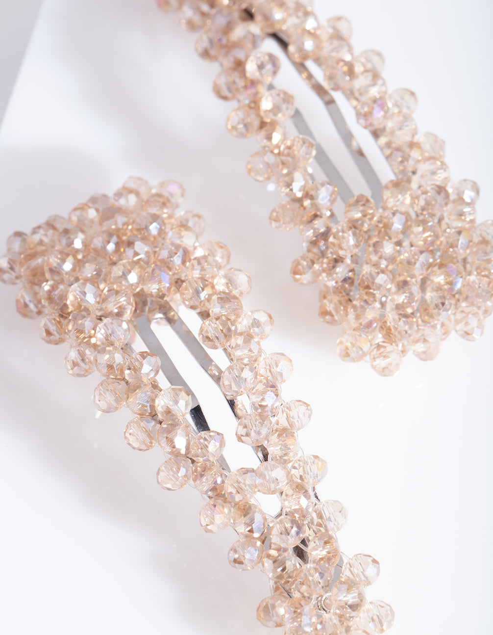 Silver Neutral Glass Bead Hair Clip Duo