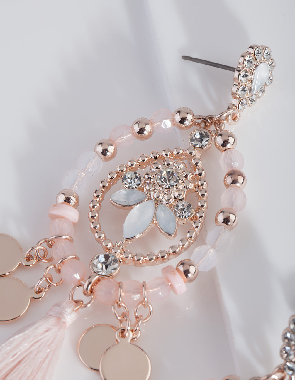 Rose Gold Pink Tassel Bead Earrings