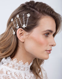 Silver Floral Stone Hair Clip Pack - link has visual effect only