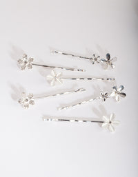 Silver Floral Stone Hair Clip Pack - link has visual effect only