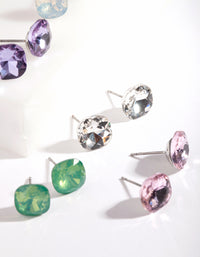 Rhodium Mini Square Crystal Stud Earring 5 pack - link has visual effect only
