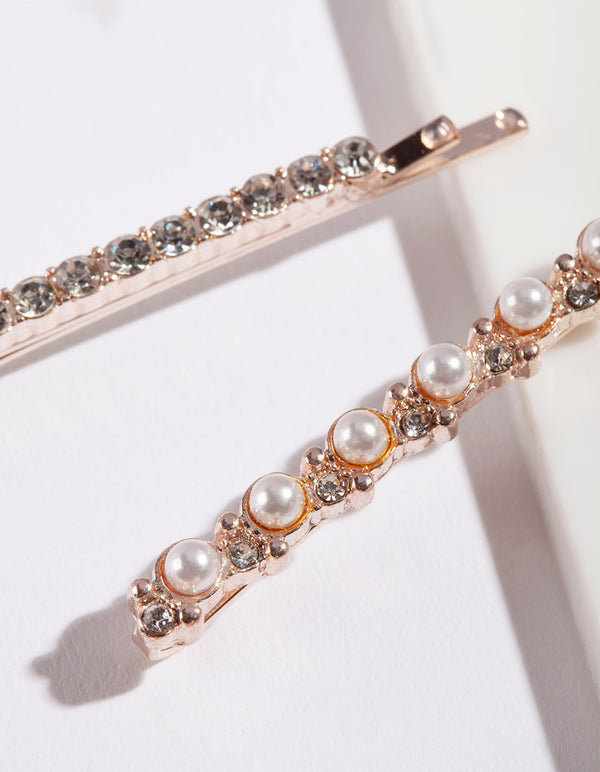Rose Gold Pearl & Crystal Hair Pin 6-Pack