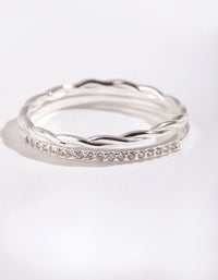 Sterling Silver Cubic Zirconia & Twisted Ring Stack - link has visual effect only