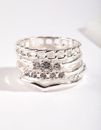 Silver Diamante & Chain 5 Stack Ring - link has visual effect only