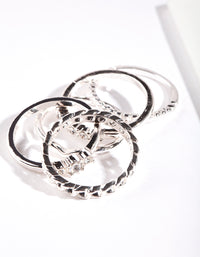 Silver Diamante & Chain 5 Stack Ring - link has visual effect only