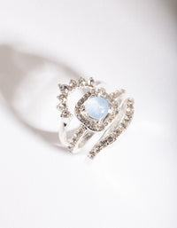 Silver Blue Stone Engagement Ring Stack - link has visual effect only