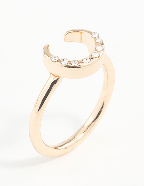 Gold Horseshoe Diamante Ring