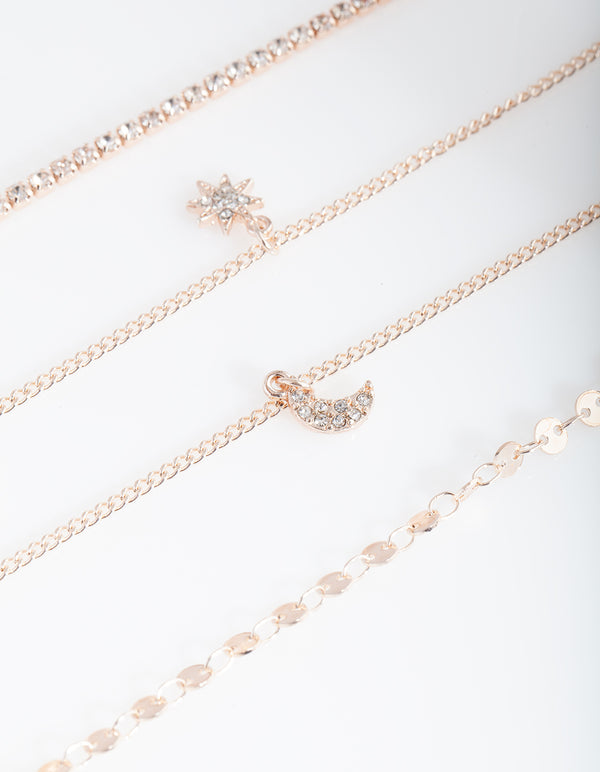 Rose Gold Celestial Bracelet Anklet 4-Pack