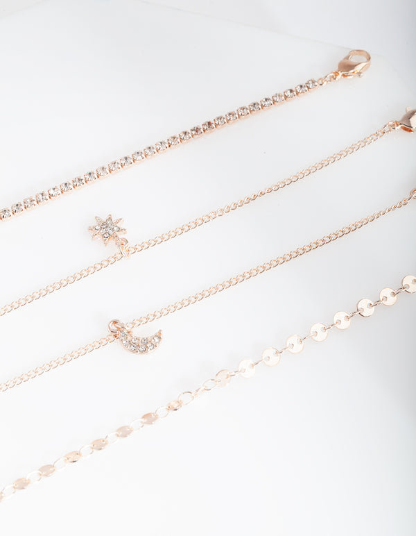 Rose Gold Celestial Bracelet Anklet 4-Pack